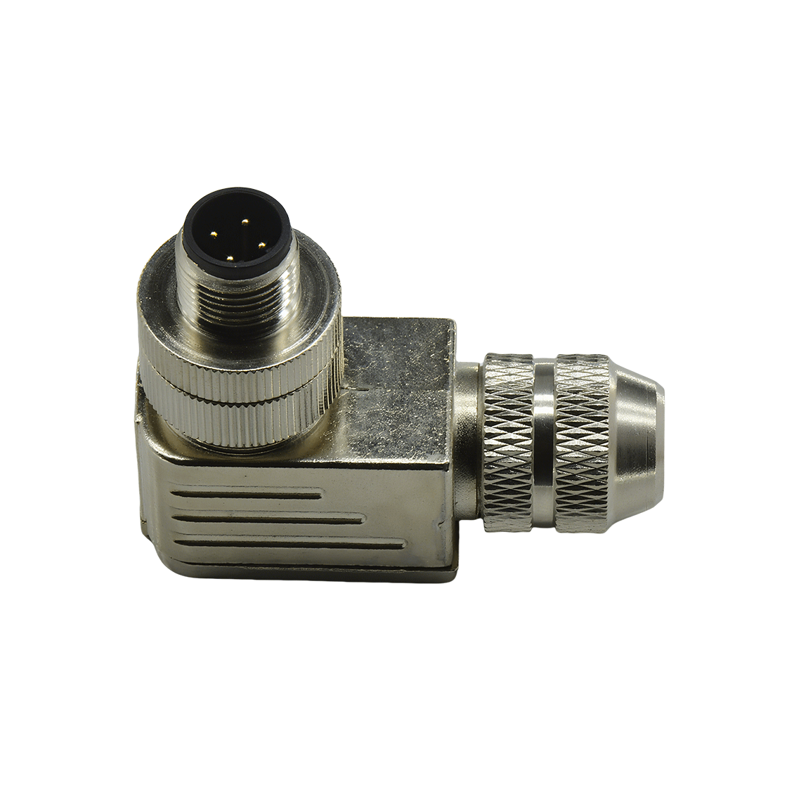 M12组装式金属款屏蔽系列 公弯头 4芯 A编码 螺钉压接 线径PG9